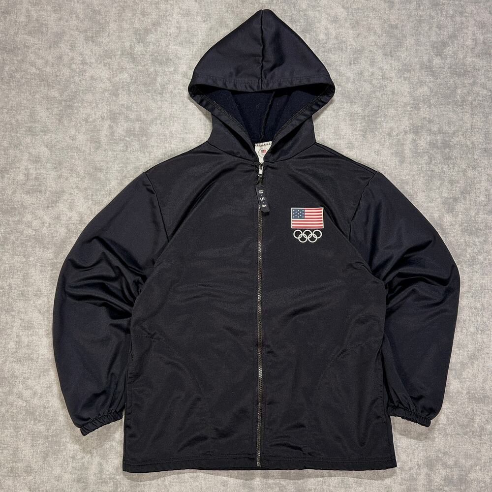 VTG Y2K USA Olympics Committee full zip navy fleece hooded jacket womens M
